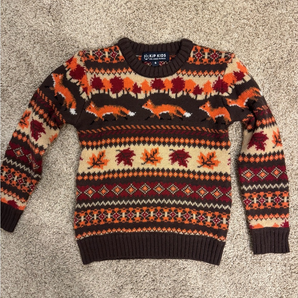 Kiel James Patrick Fox Pattern Crewneck Sweater - Brown and Orange